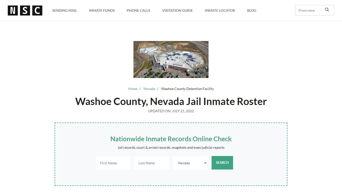 Washoe County, Nevada Jail Inmate List